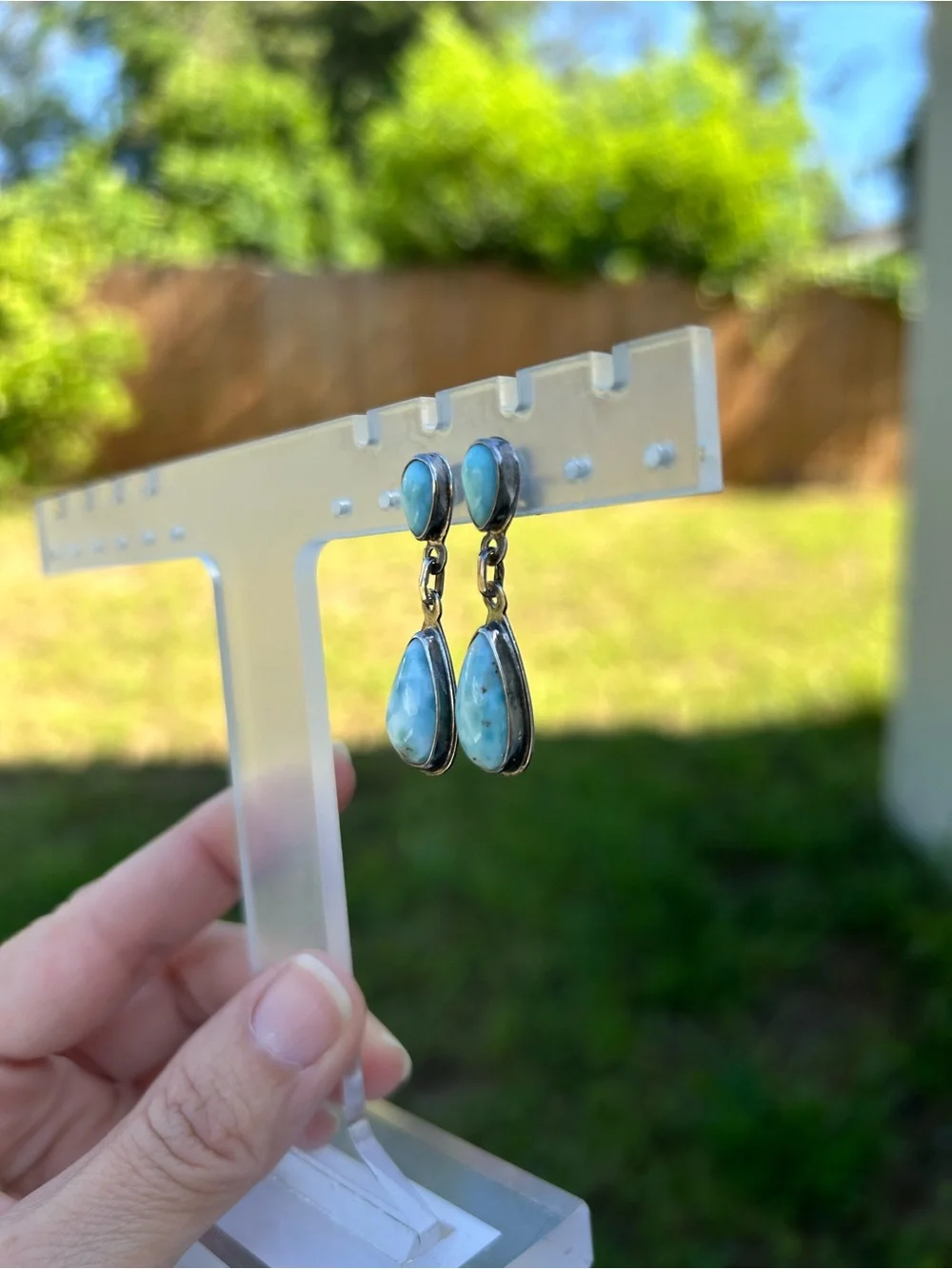 925 Sterling Silver Earrings with Natural Larimar – Clip-on Backs